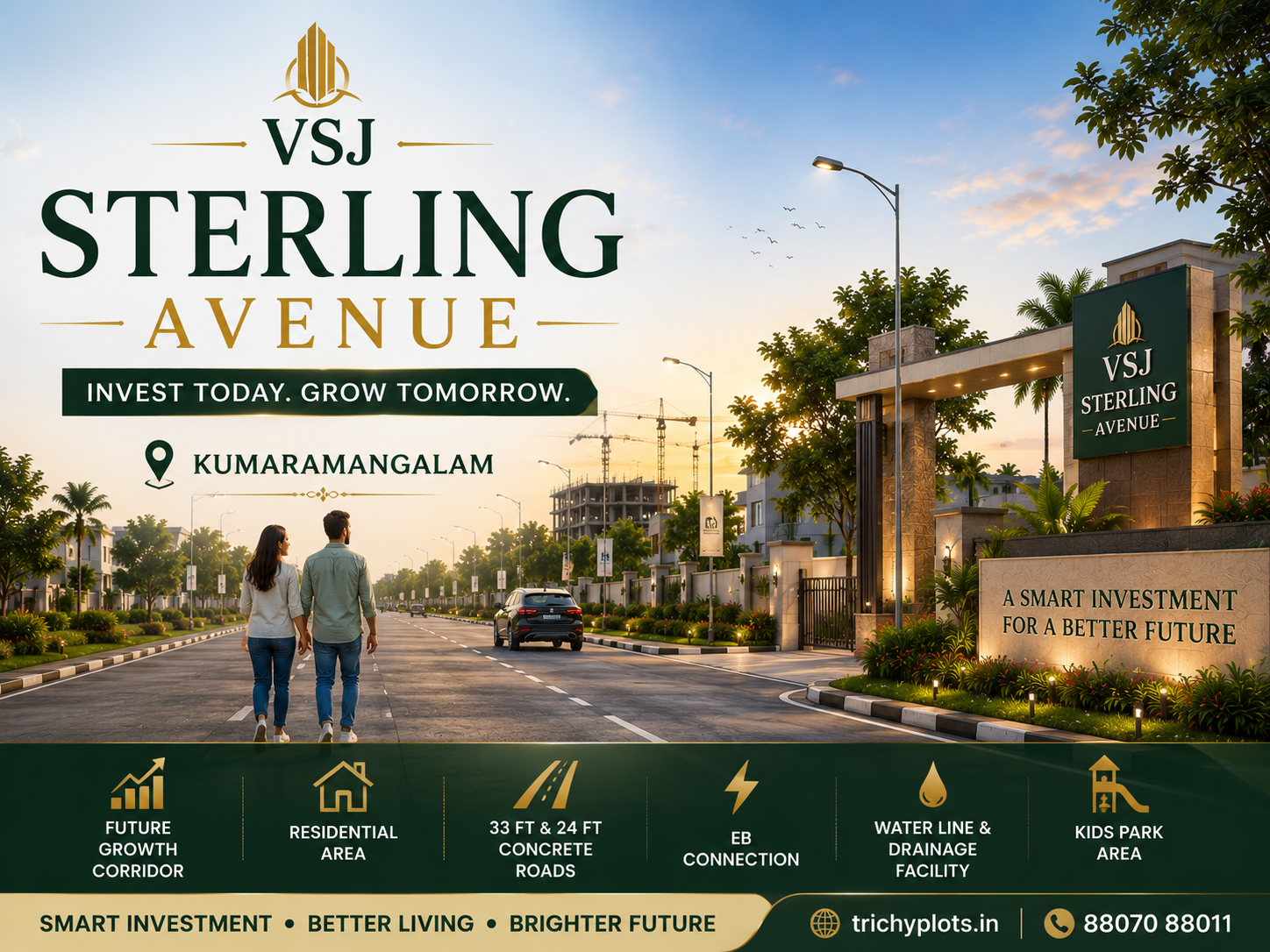 VSJ Sterling Avenue – DTCP & RERA Approved Residential Plots on Kumaramangalam – Panjappur to KK Nagar Ring Road, Trichy | VSJ City Properties gallery